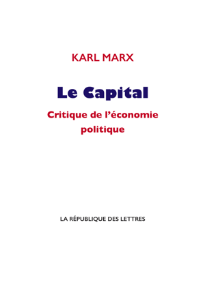 Le Capital | Marx, Karl